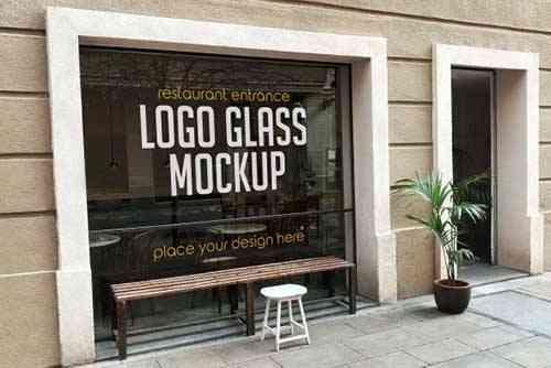Restaurant Entrance Logo Glass Mockup