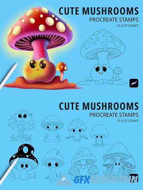 Cute Mushrooms Stamps for Procreate