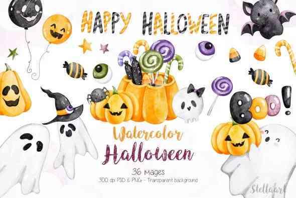 Watercolor Halloween Clipart