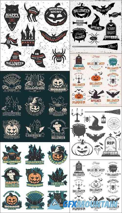 Halloween Holiday Elements And Painted Illustration Emblems