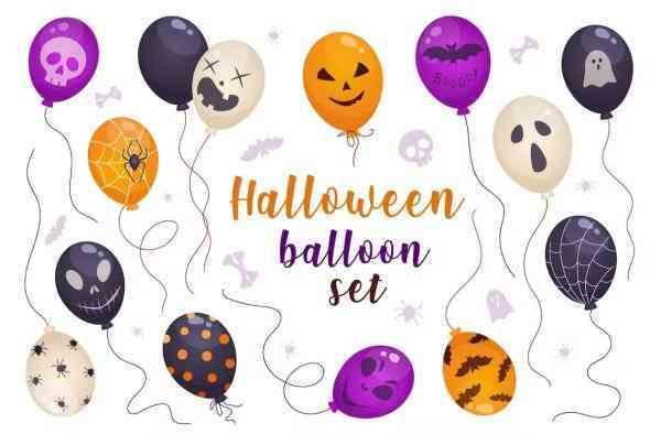Halloween Balloons in Cartoon Style Set
