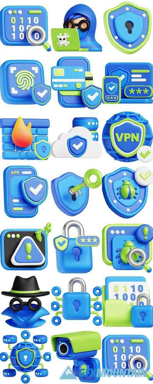 Cyber security 3D Icons