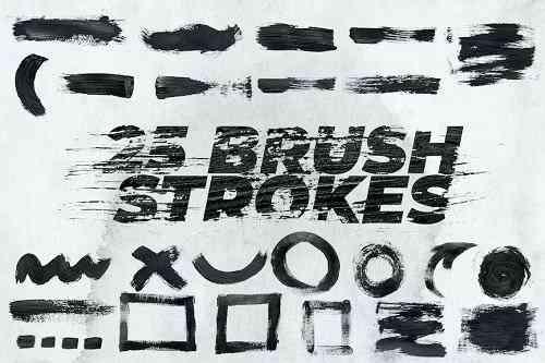 25 Black Brush Stroke Texture Isolated For Overlay