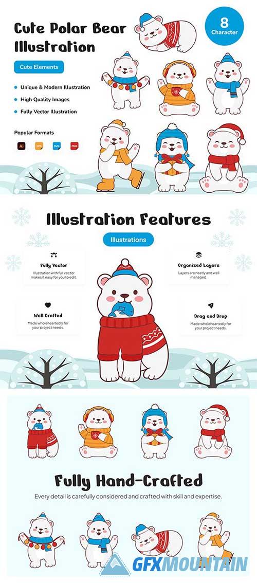 Cute Polar Bear Winter Christmas Illustration Set