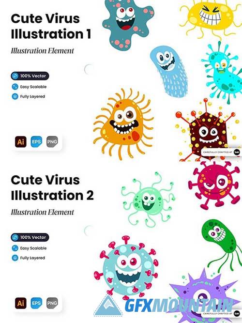 Cute Virus Hand Drawn illustration