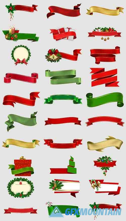 Christmas Banners and Ribbons Elements
