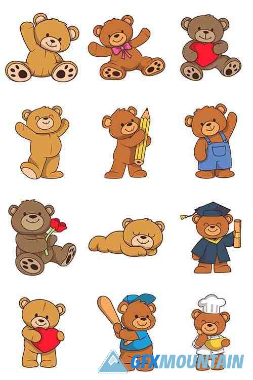 Teddy Bear Illustration Set Collection