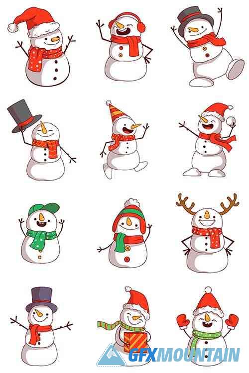 Snowman Character Illustration Set Collection