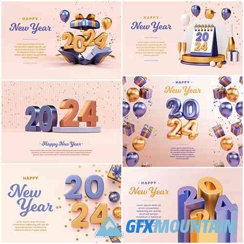 New Year 2024 Greeting Banner Background Set