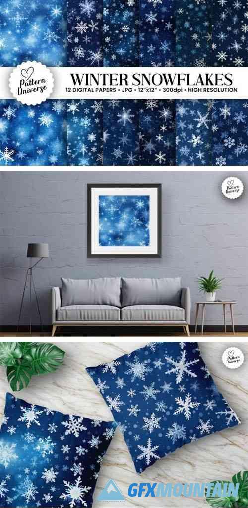 Blue Winter Snowflakes Seamless Patterns