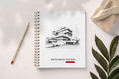 Sketchbook Mockup with Natural Elements and Shadow