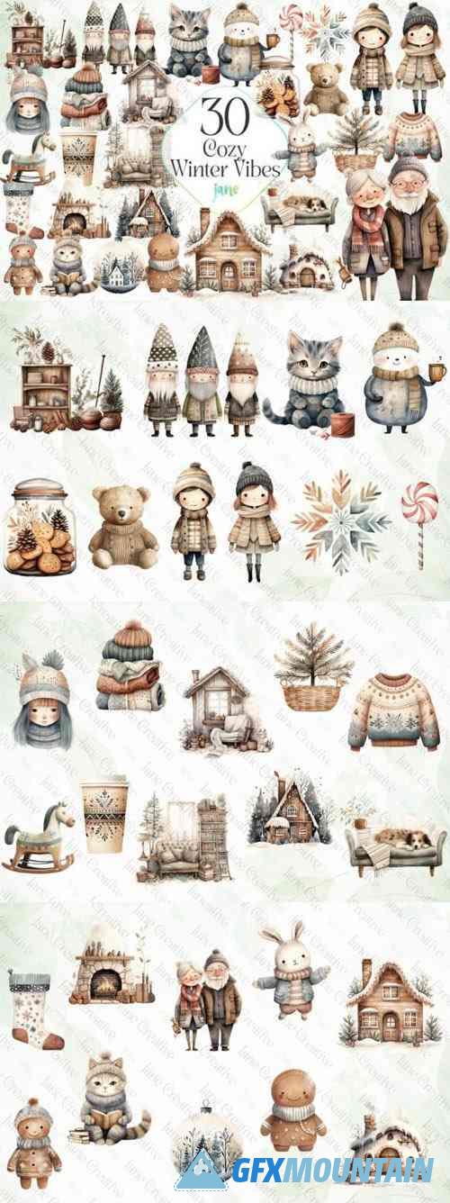 Cozy Winter Vibes - 30 PNG Cliparts Pack