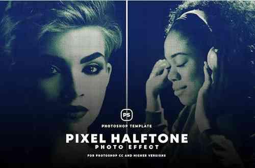 Pixel Halftone Photo Effect