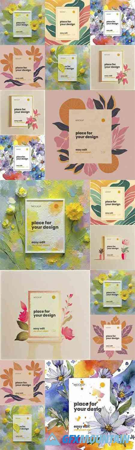 Paint Flowers Poster PSD Mockups Templates