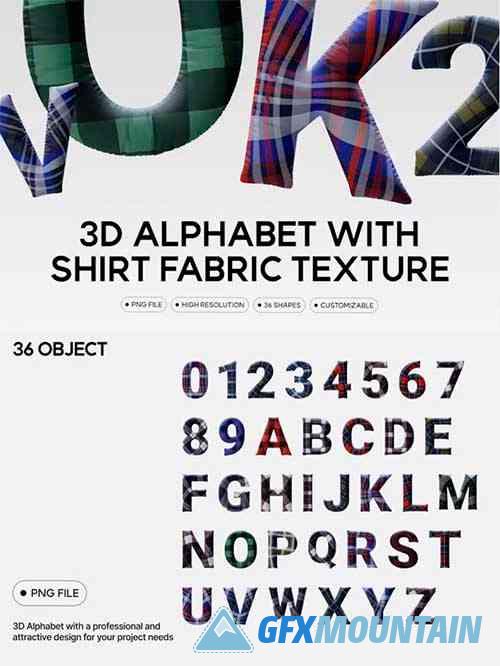 3D Alphabet with Shirt Fabric Texture