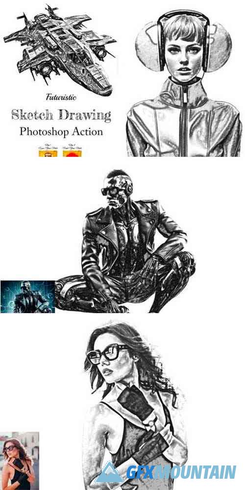 Futuristic Sketch Drawing Photoshop Action