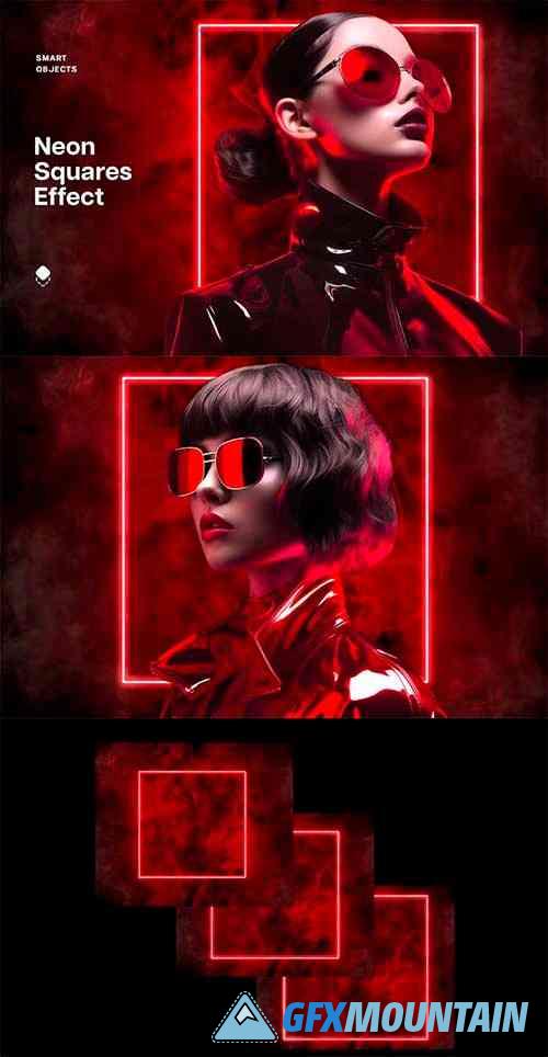 Red Neon Squares Effect