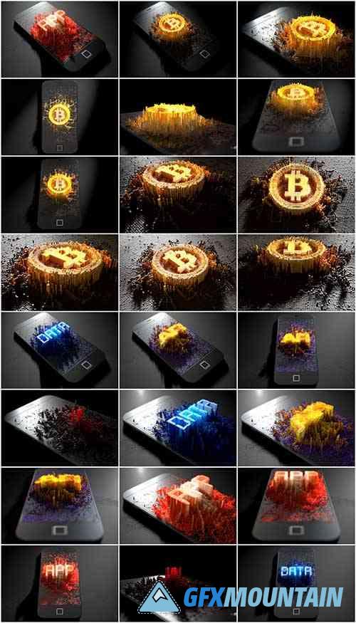 Collection of 3d render Bitcoin electronic payment cryptocurrency