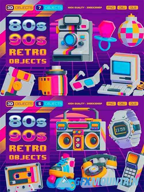 80s & 90s Retro Objects 3D Illustration Pack