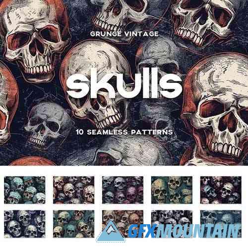 Hand-Drawn Grunge Skulls Seamless Patterns