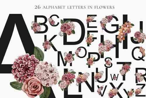 Festive alphabet in flowers png 26 letters