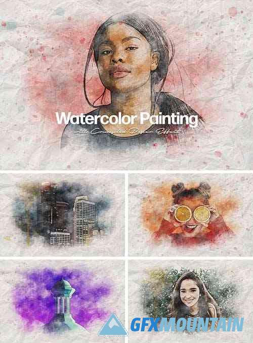 Old Watercolor Painting Photo Effect Mockup