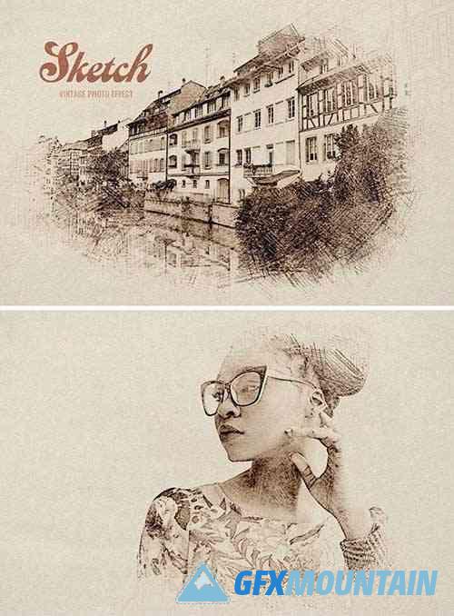 Vintage Pencil Sketch Photo Effect Mockup