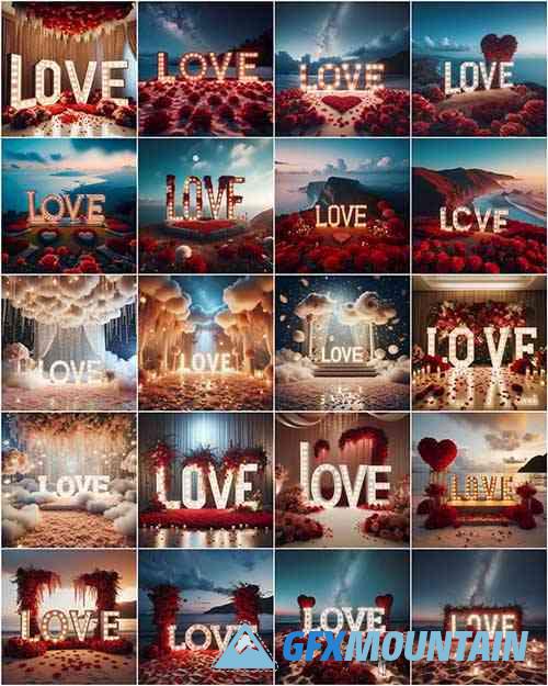 Romantic LOVE Digital Backdrop Bundle