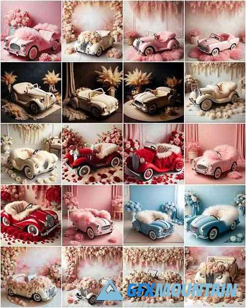 Vintage Baby Car Digital Backdrop Bundle