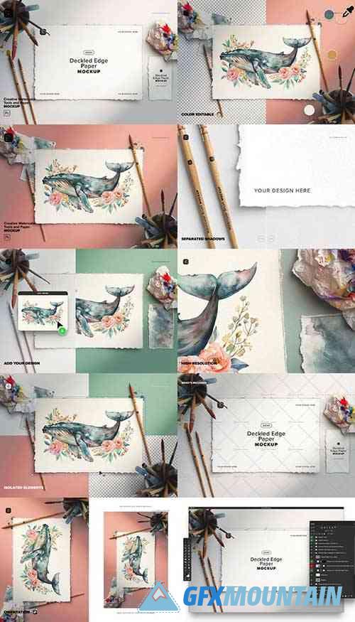 Creative Watercolor Tools and Paper Mockup Scene