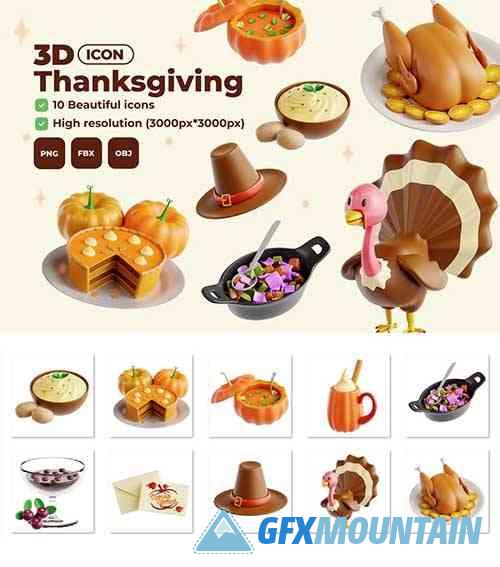 Thanksgiving V.2 – 3D Icon Set