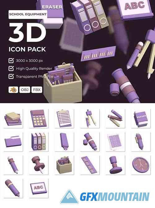 School Equipment 3D Icon Pack