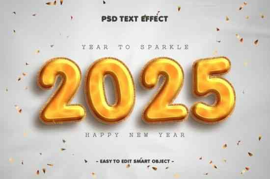 New Year 2025 Golden Balloon Style Text Effect