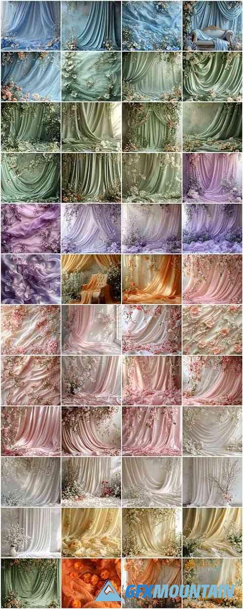 Flowers Silk Fabric Digital Backdrops Bundle