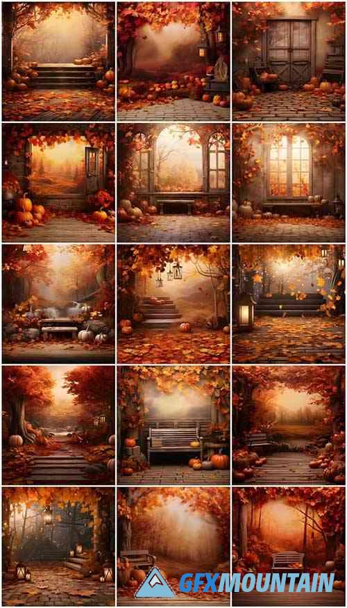 Fall Autumn Digital Backdrops Bundle