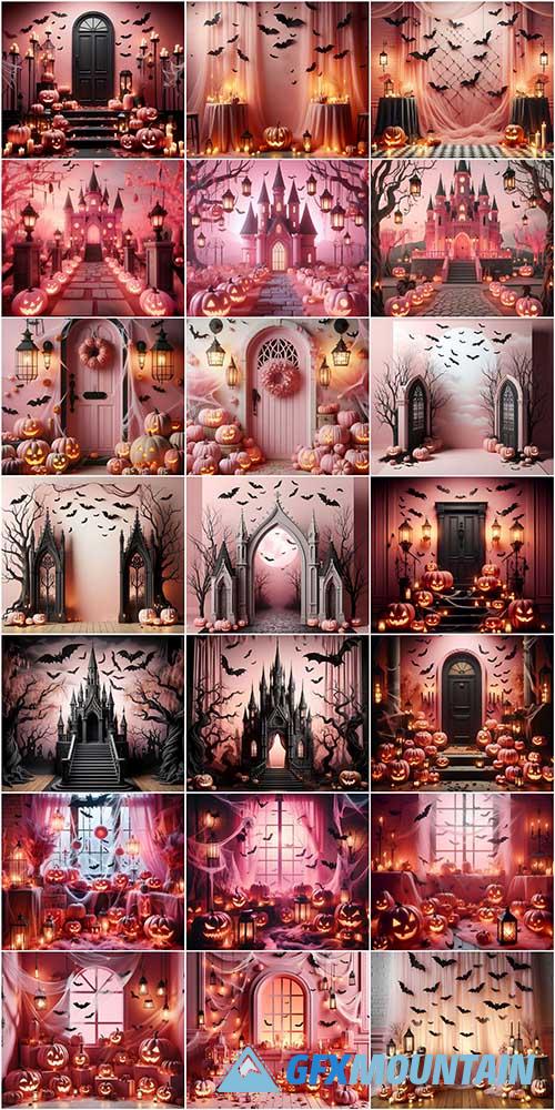 Pink Halloween Digital Backdrop Bundle