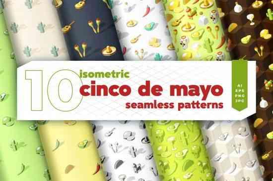 Isometric Cinco de Mayo Seamless Patterns