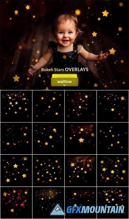 Gold Bokeh Star Photo Overlays