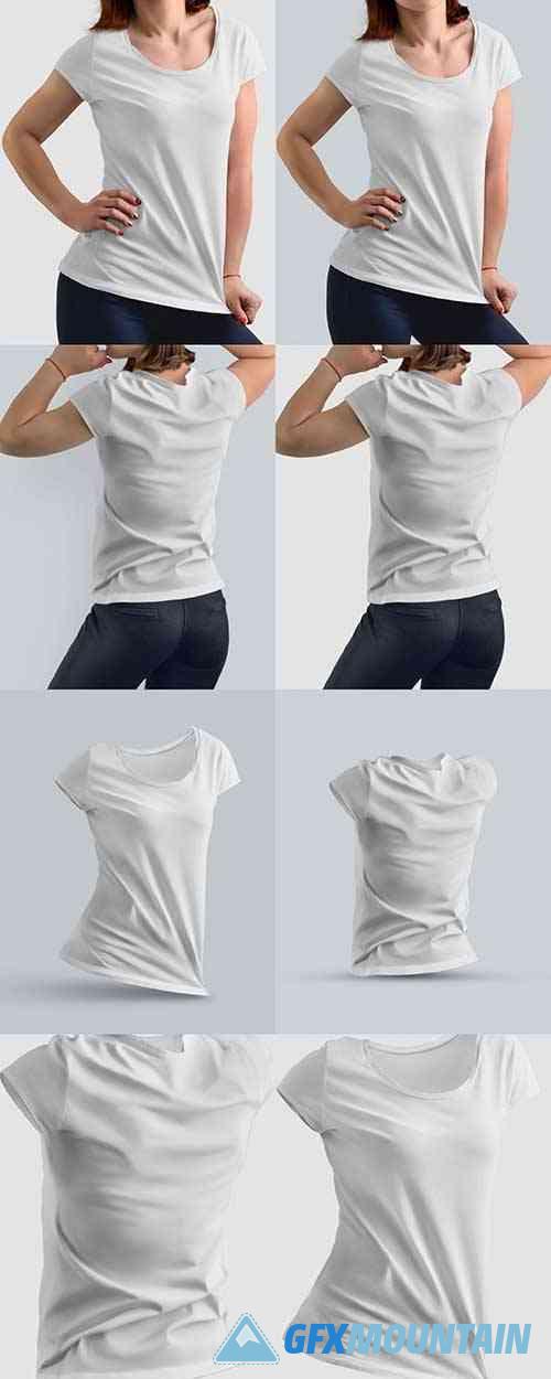 4 Mockups of Women's Round Neck T-Shirt