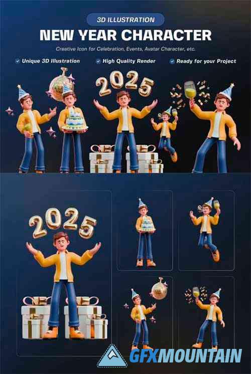 New Year Character 3D Illustration Pack