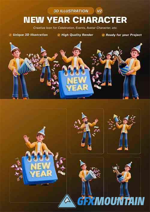 New Year Character 3D Illustration Pack V2