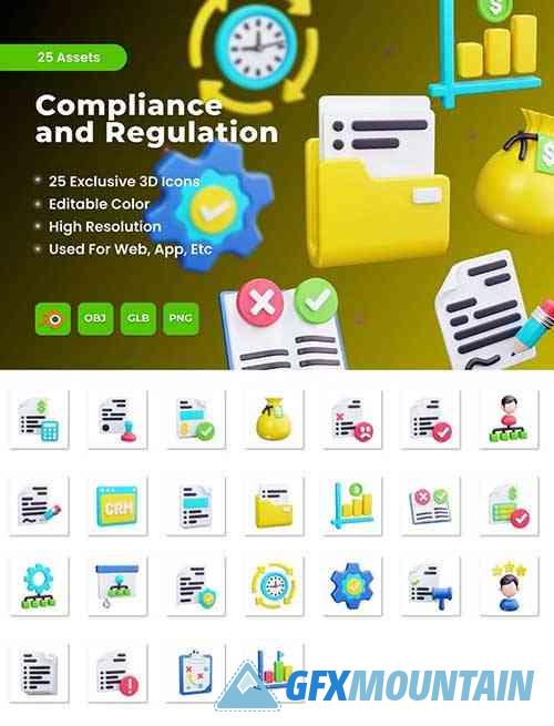 Compliance and Regulation 3D Icons