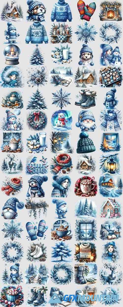 Cozy Winter - 70+ Watercolor Clipart Christmas