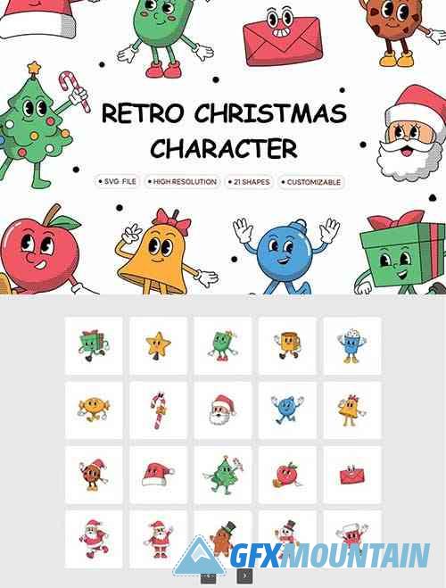 Retro Christmas Character Illustration Set