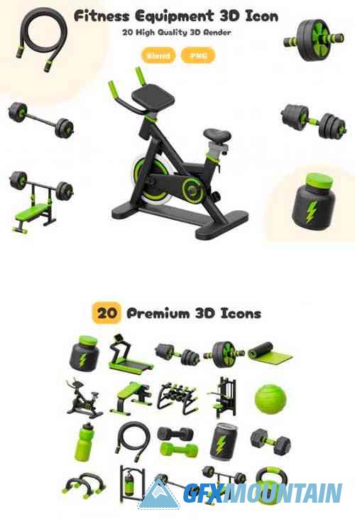 Fitness Equipment 3D Icon Pack