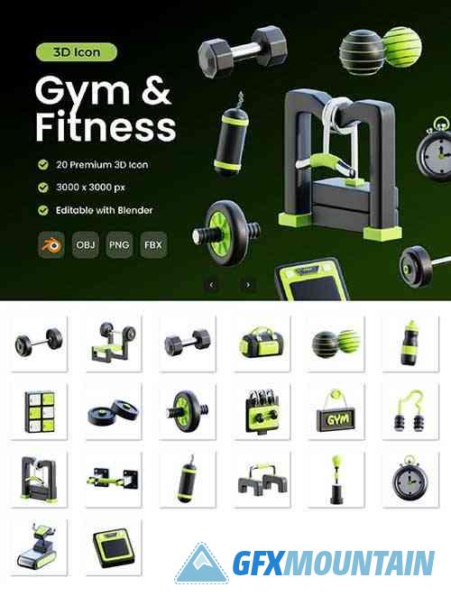 Gym & Fitness 3D Icon Pack