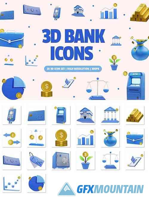 3D Bank Icons Set