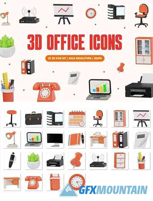 3D Office Icons Set