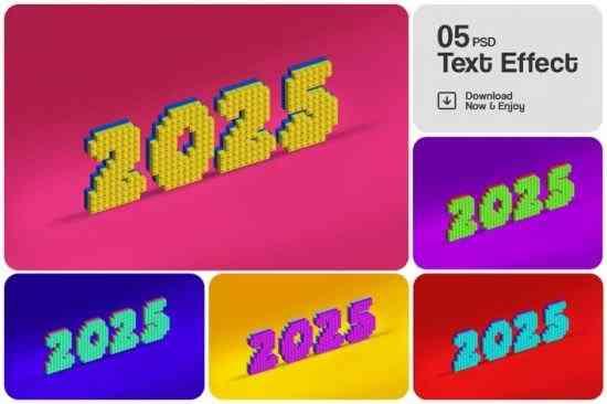 Brick Toy New Year 2025 Editable Text Effect Set