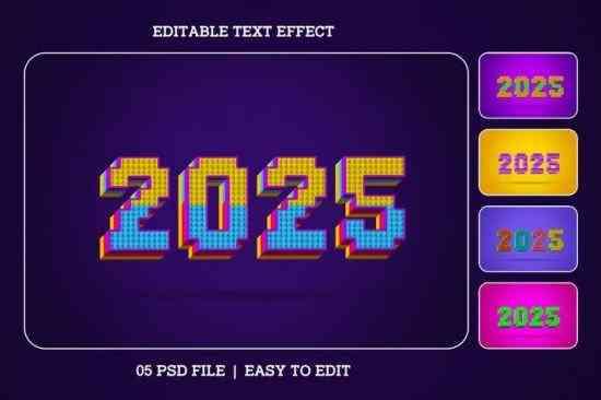 Block style New Year 2025 Text Effect Set